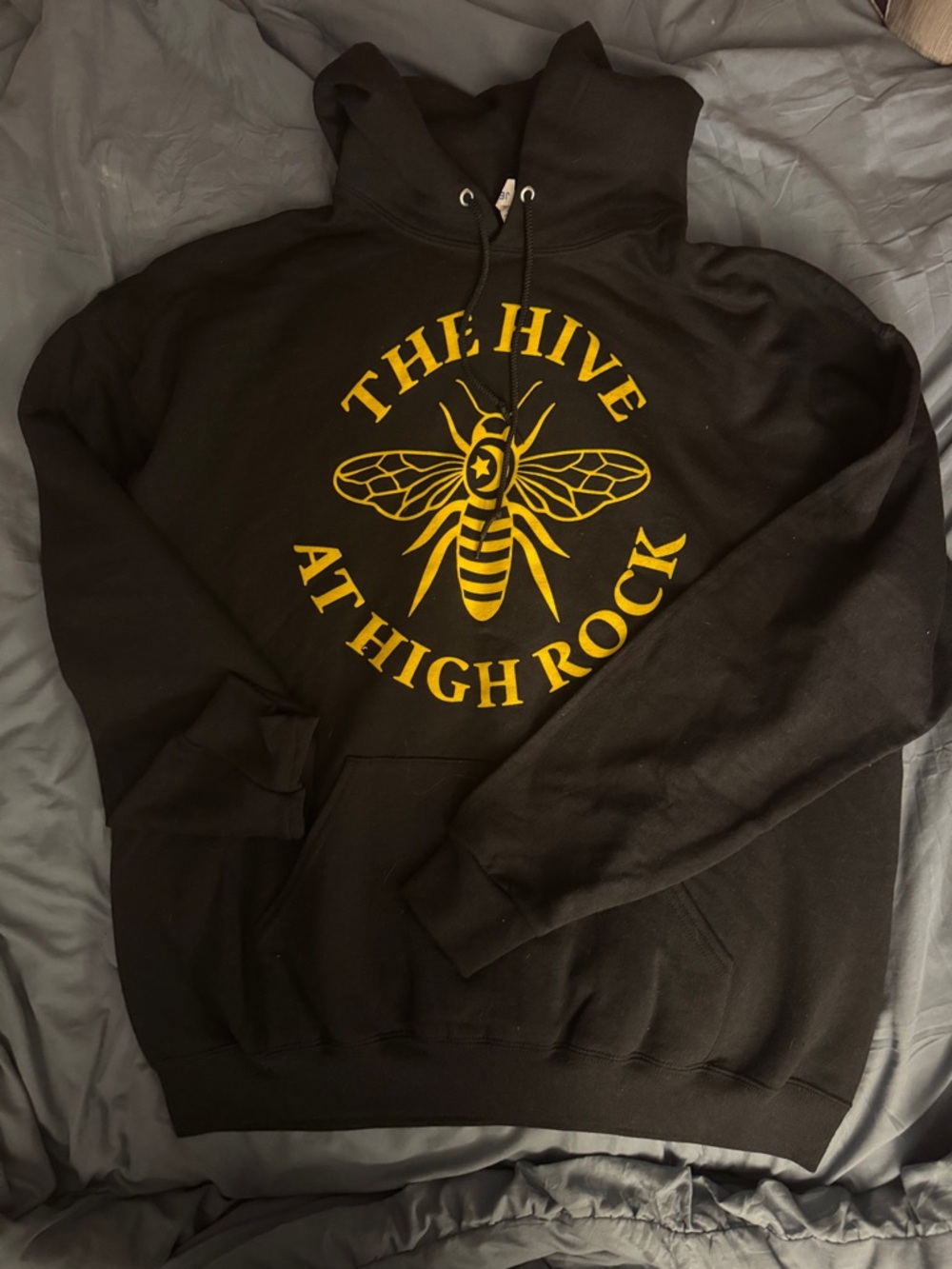 Jerzees Black Hoodie with Yellow Bee Graphic